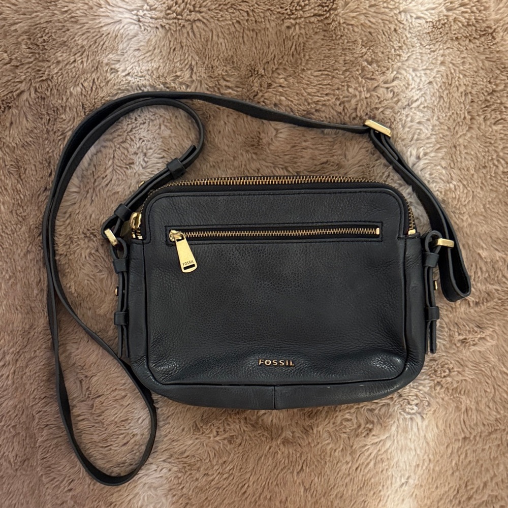 Fossil Piper Toaster Black Leather Crossbody Bag
